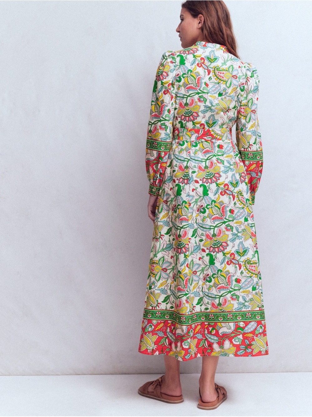 Ava Linen Blend Midi Dress Multi Botanical Trail - Picture 3 of 8